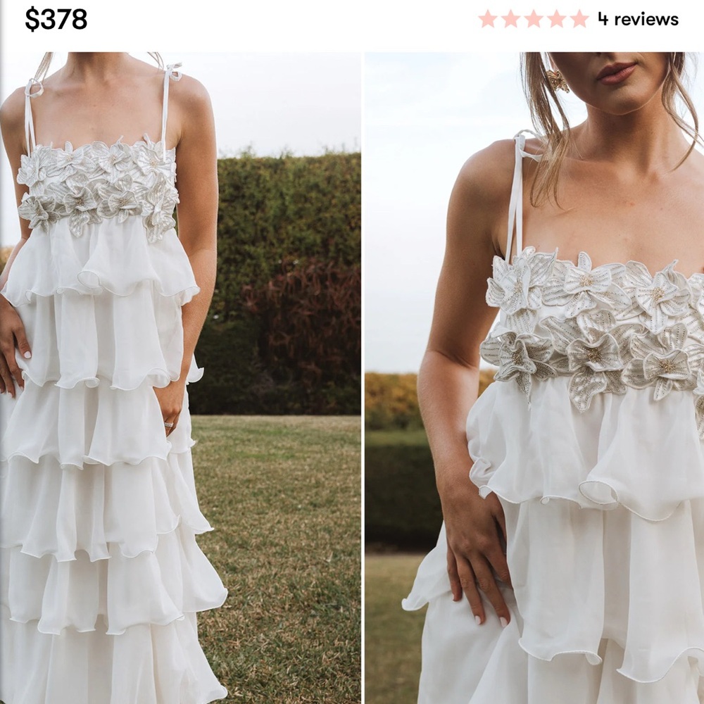 Elegant White Floral Tiered Dress 14 XXL Bridal Prom Formal